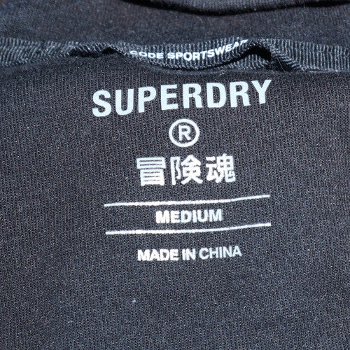 Superdry Men's Black Full Zip Hoodie Medium Fleece Sweatshirt
