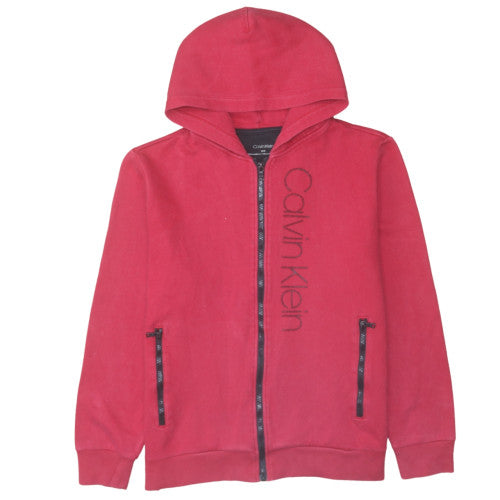 Calvin Klein Men's Red Full Zip Hoodie M Logo Fleece Sweatshirt