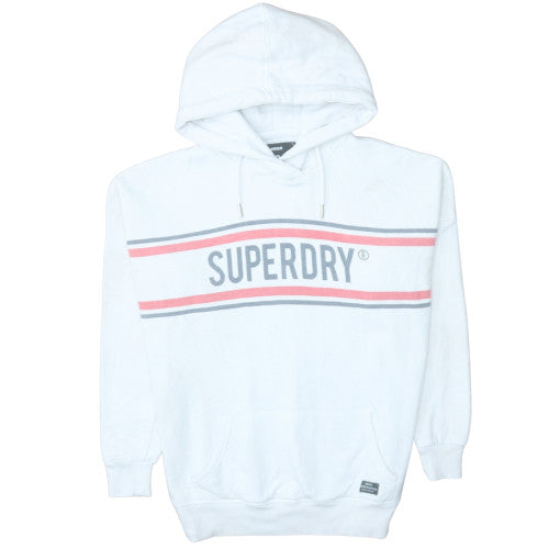 Superdry Womens White Pullover Hoodie Size M Logo Print