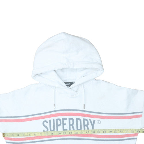Superdry Womens White Pullover Hoodie Size M Logo Print