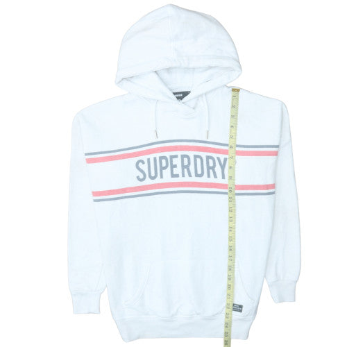 Superdry Womens White Pullover Hoodie Size M Logo Print