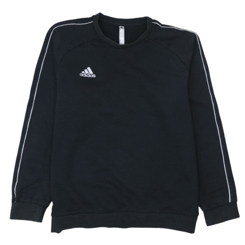 Adidas Mens Black Large Crew Neck Pullover Sweatshirt with Logo Trim