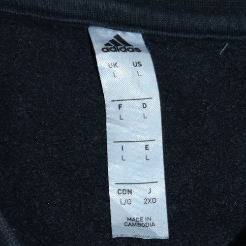 Adidas Mens Black Large Crew Neck Pullover Sweatshirt with Logo Trim