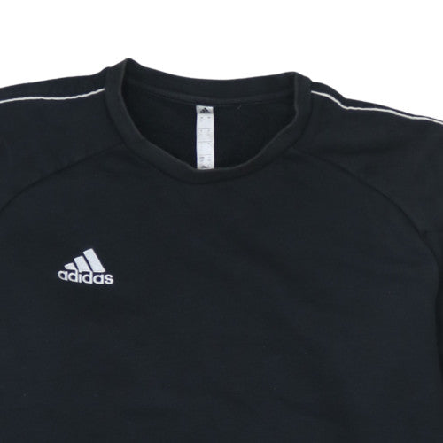 Adidas Mens Black Large Crew Neck Pullover Sweatshirt with Logo Trim