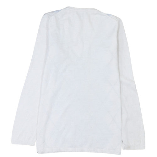 Tommy Hilfiger Men's White Argyle V-Neck Cotton Jumper Size L