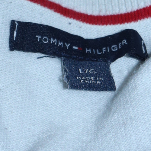 Tommy Hilfiger Men's White Argyle V-Neck Cotton Jumper Size L