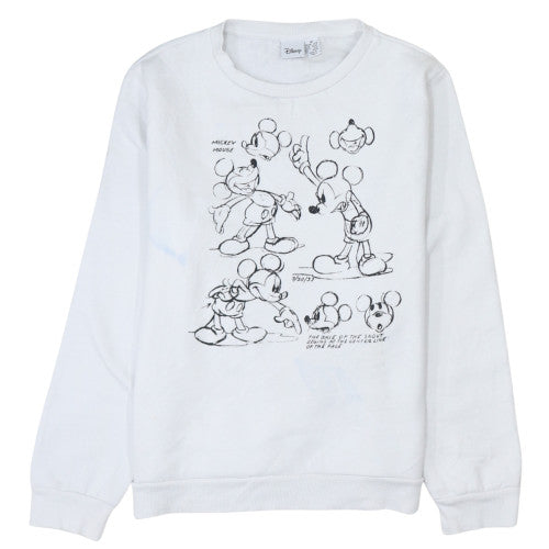 Disney Women White Mickey Mouse Sketch Sweatshirt Size M