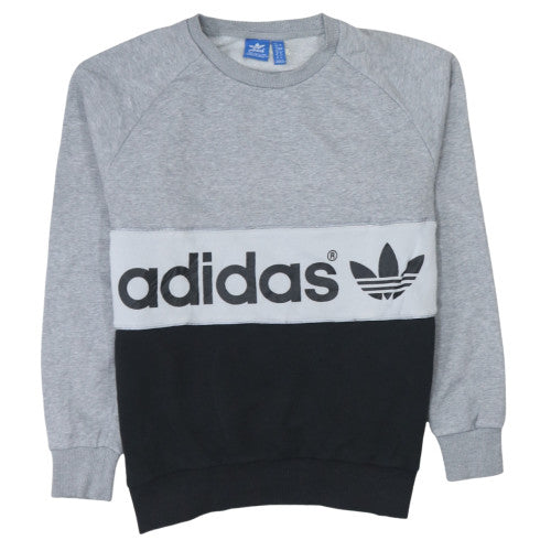 Adidas Womens Grey Black Logo Crew Sweatshirt Size 6 Classic Pullover