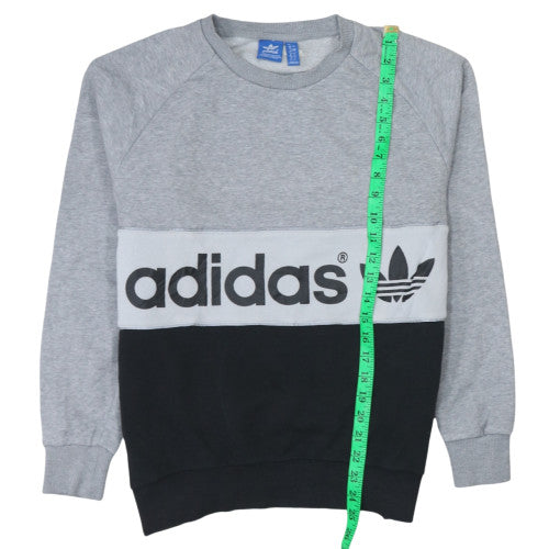 Adidas Womens Grey Black Logo Crew Sweatshirt Size 6 Classic Pullover