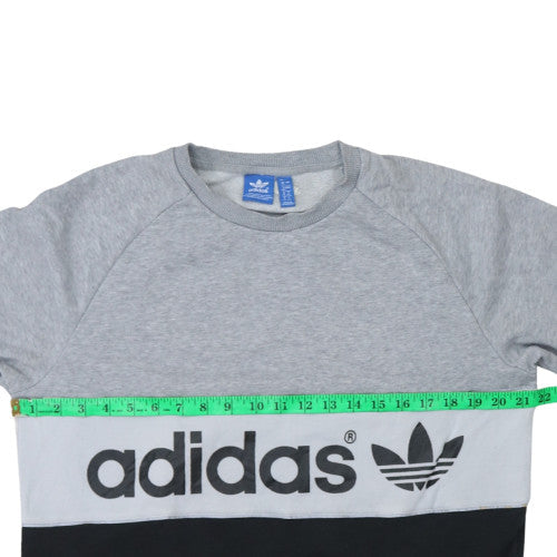 Adidas Womens Grey Black Logo Crew Sweatshirt Size 6 Classic Pullover