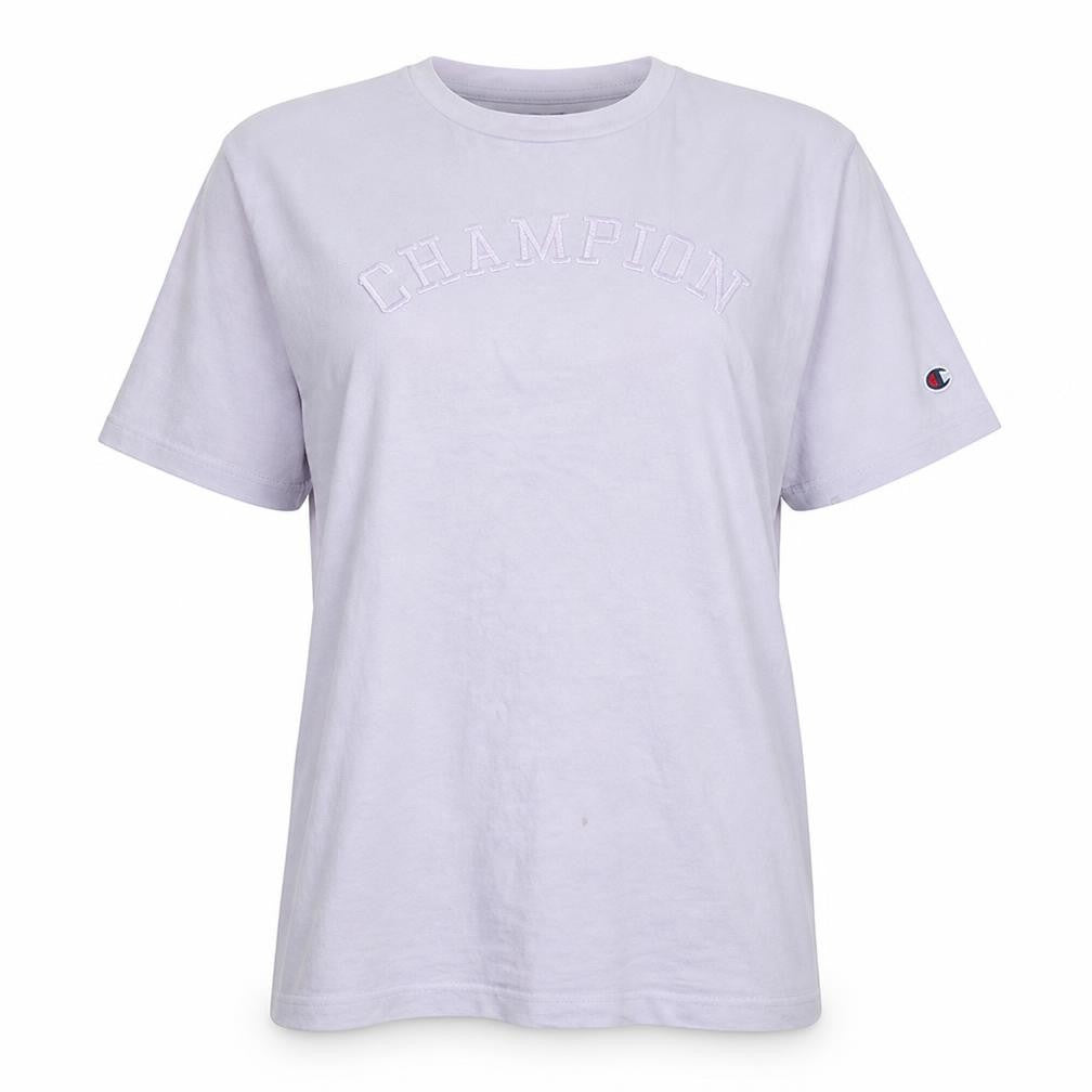 Front view of Champion women’s white embroidered logo t-shirt, size M