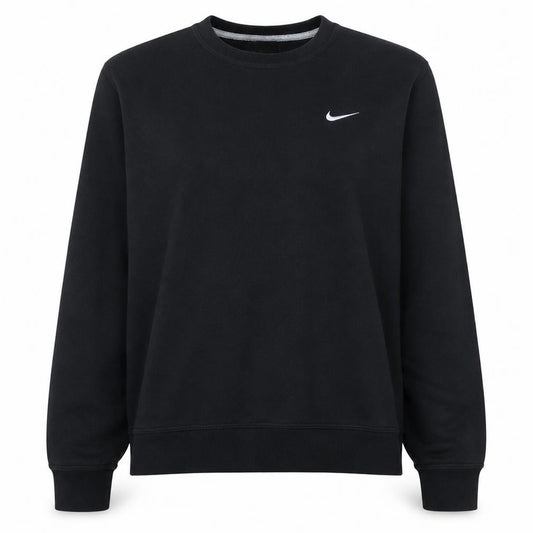 Front view of Nike Women's Black Pullover Sweatshirt L Fleece Crew Neck Logo