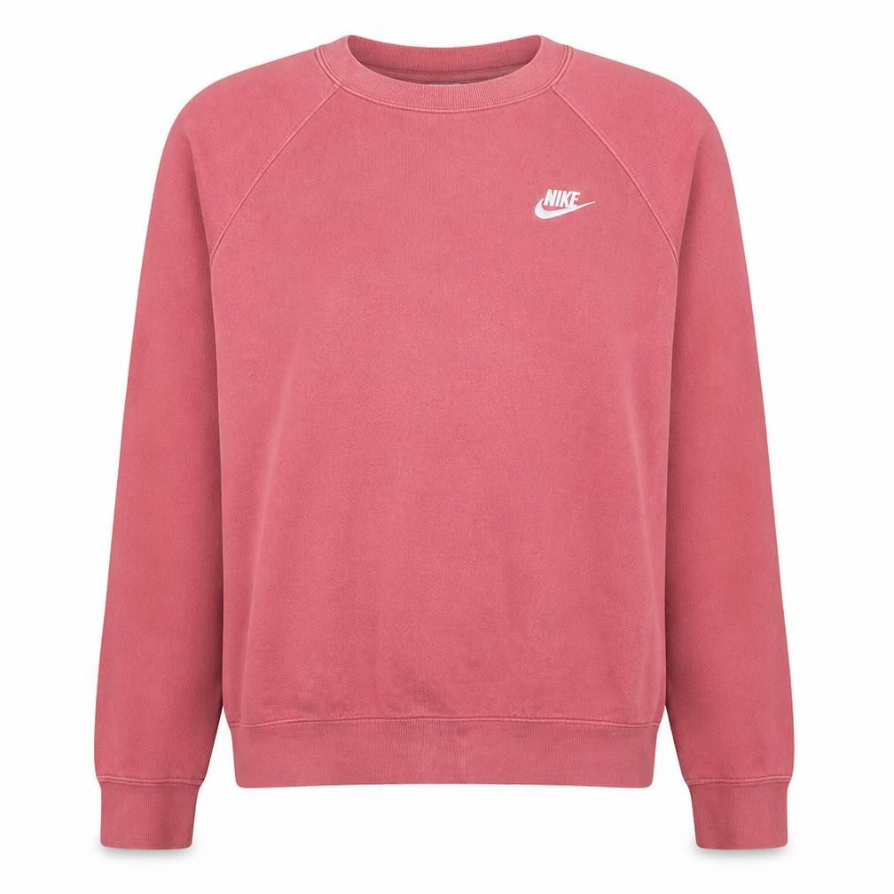 Front view of Nike women’s pink crew neck pullover sweatshirt, size M, cotton blend