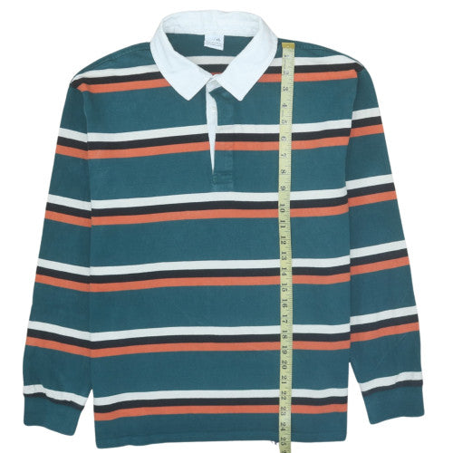 Zara Men's Multicoloured Striped Collared Henley Sweatshirt M
