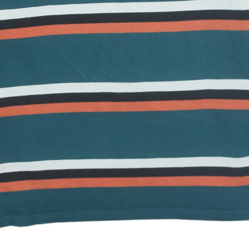 Zara Men's Multicoloured Striped Collared Henley Sweatshirt M