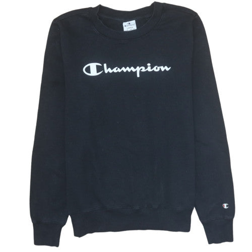 Champion Mens Black Large Pullover Sweatshirt Crew Neck Logo Cotton Blend
