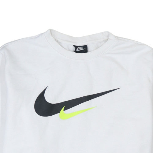 Nike Men's White Pullover Crew Neck Sweatshirt L Sports Logo Fleece