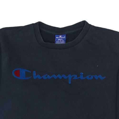 Champion Men's Navy Blue Small Crew Neck Cotton Sweatshirt