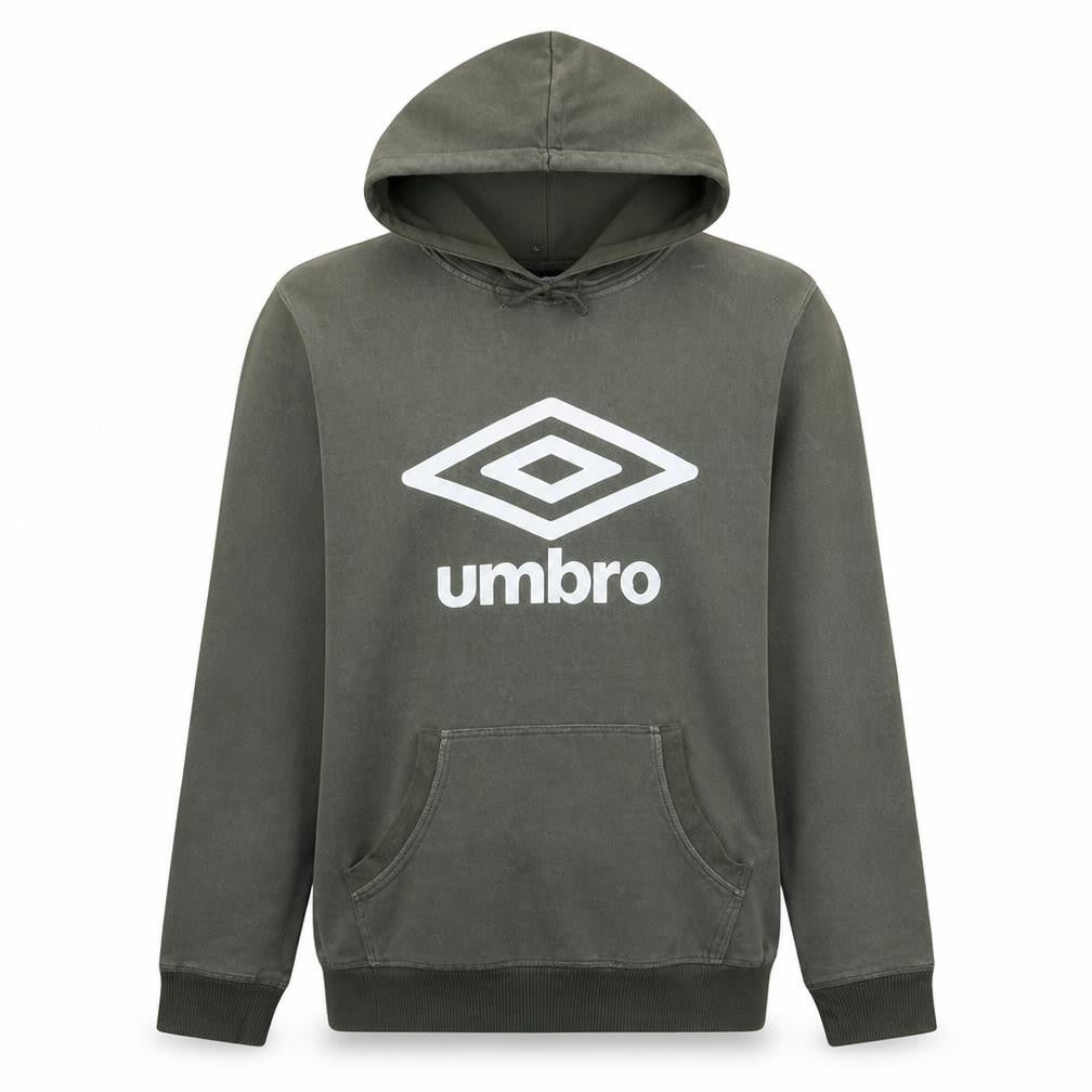 Front view of Umbro Men's Green Pullover Hoodie, size L, Logo Fleece Sweatshirt