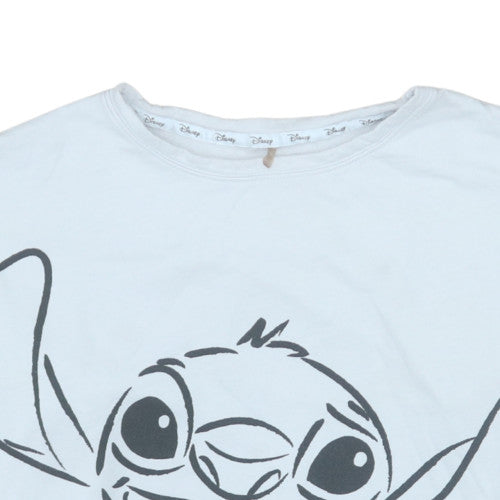 Disney George Women White Stitch Pullover Sweatshirt Size 8-10