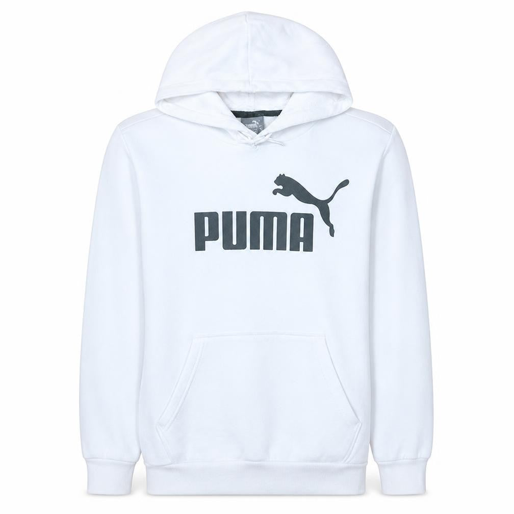 Front view of Puma Men's White Small Pullover Hoodie with Logo Print