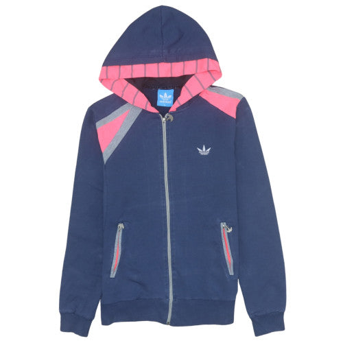 Adidas Womens Navy Blue Full Zip Hoodie Size L with Pink Trim
