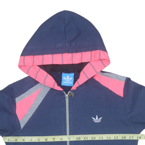 Adidas Womens Navy Blue Full Zip Hoodie Size L with Pink Trim
