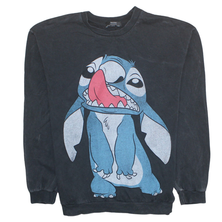 Bershka Womens Black Stitch Disney Graphic Pullover Sweatshirt Size S