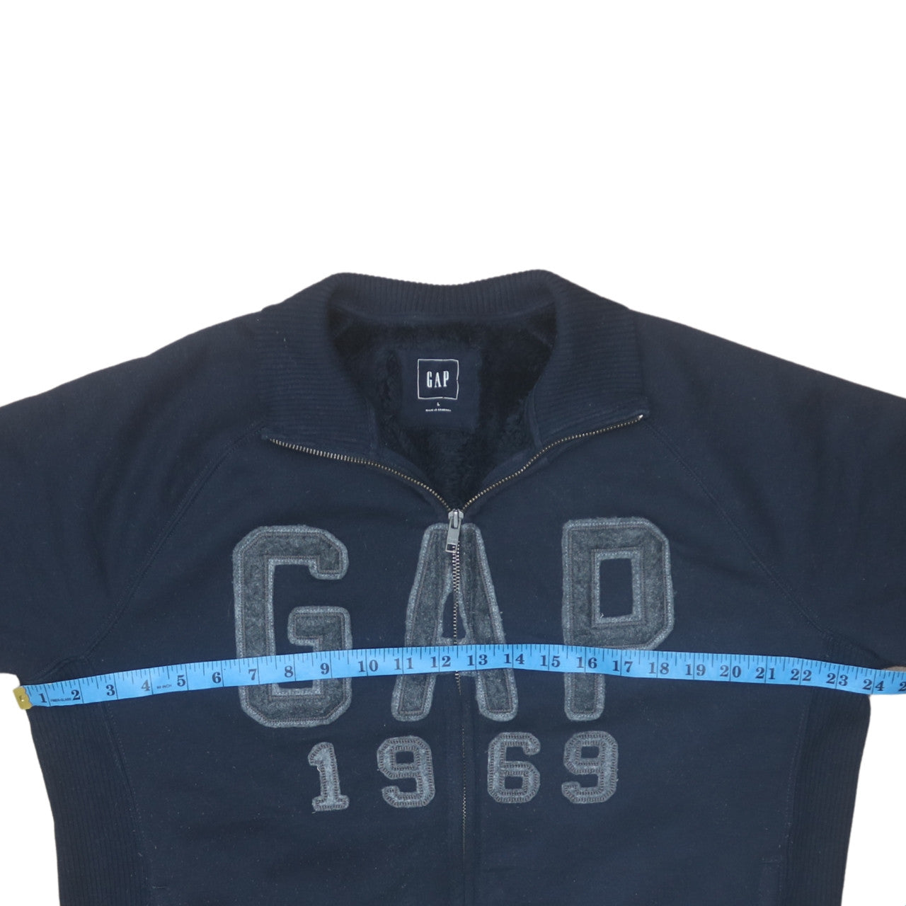 GAP Men's Blue L Bomber Jacket Full Zip Fleece Lined 1969 Logo