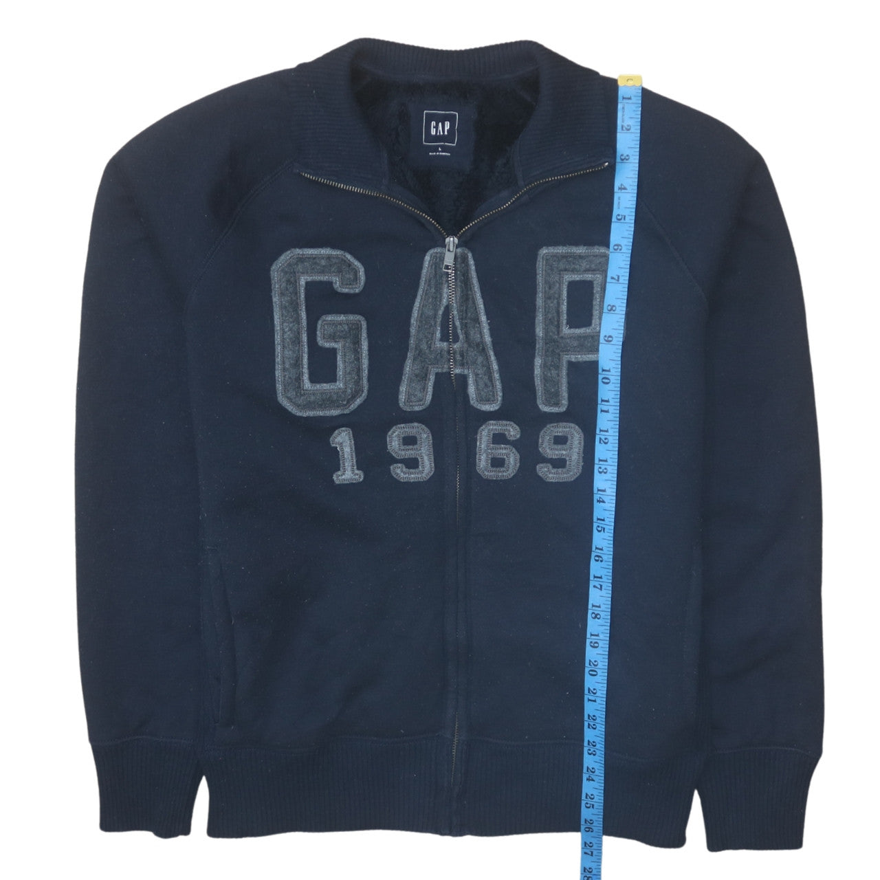 GAP Men's Blue L Bomber Jacket Full Zip Fleece Lined 1969 Logo