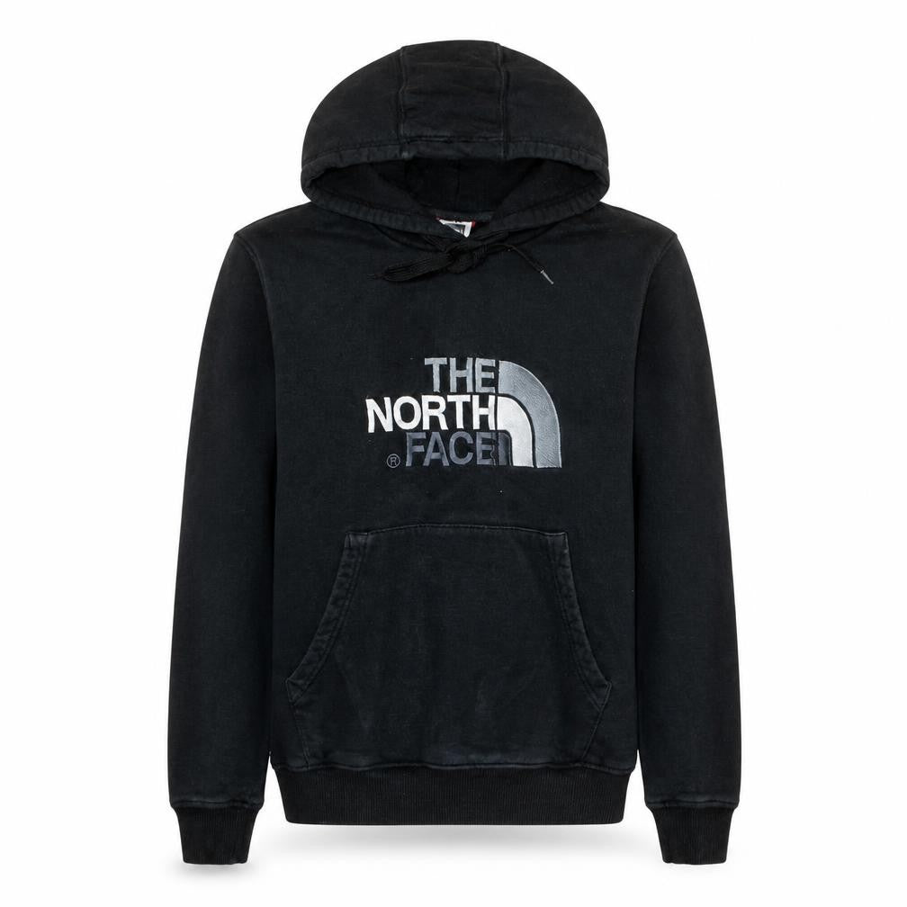 Front view of The North Face Men Black Pullover Hoodie S Logo Cotton Fleece