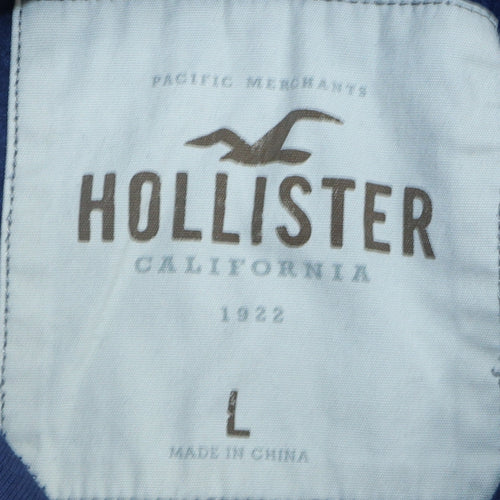 Hollister Men's Blue Pullover Hoodie L Logo Classic Casual
