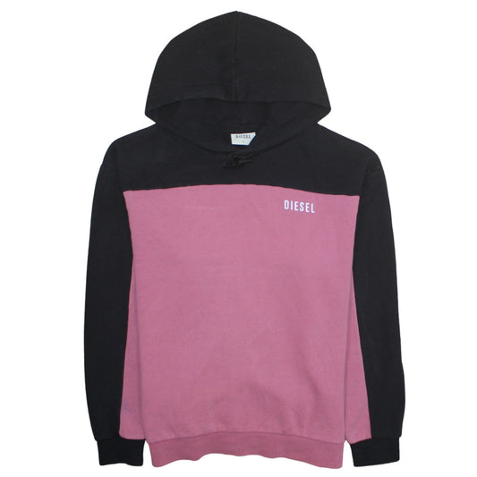 Diesel Women Black Pink Colourblock Pullover Hoodie L Cotton Blend