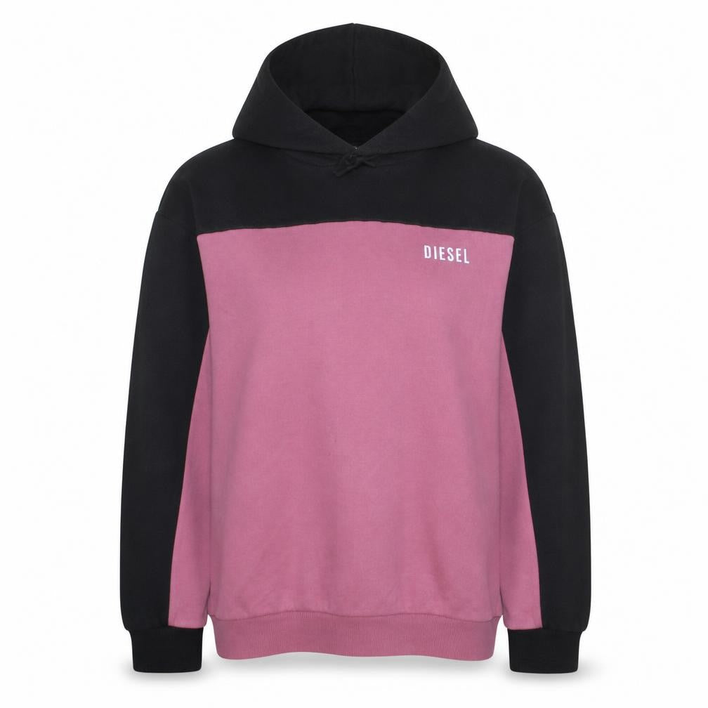 Diesel Women Black Pink Colourblock Pullover Hoodie L Cotton Blend