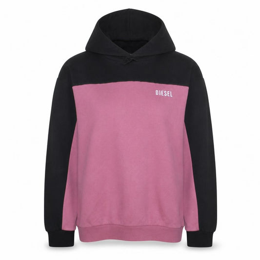 Front view of Diesel Women Black Pink Colourblock Pullover Hoodie L Cotton Blend