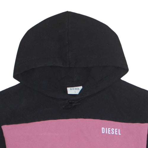 Diesel Women Black Pink Colourblock Pullover Hoodie L Cotton Blend