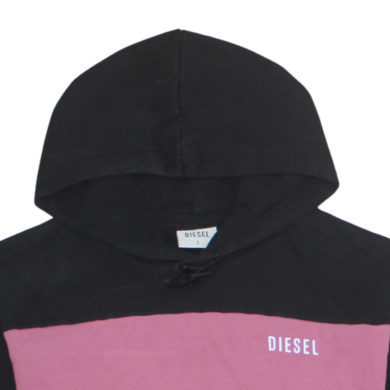 Diesel Women Black Pink Colourblock Pullover Hoodie L Cotton Blend