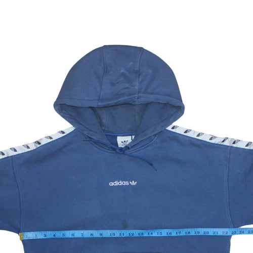 adidas Men Blue Pullover Hoodie M Fleece Logo Sportswear Sweatshirt