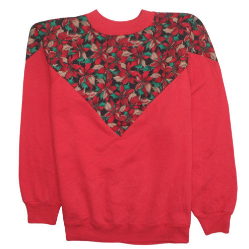 Hanes Men Red Floral Retro Christmas Pullover Sweatshirt L
