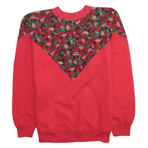 Hanes Men Red Floral Retro Christmas Pullover Sweatshirt L