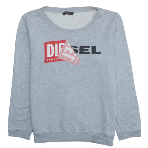 Diesel Men's Grey Logo Crew Neck Cotton Pullover Sweatshirt Size M