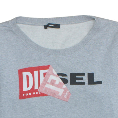 Diesel Men's Grey Logo Crew Neck Cotton Pullover Sweatshirt Size M