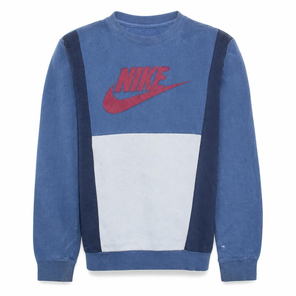 Front view of Nike Men's Blue Pullover Crew Neck Logo Sweatshirt, size S