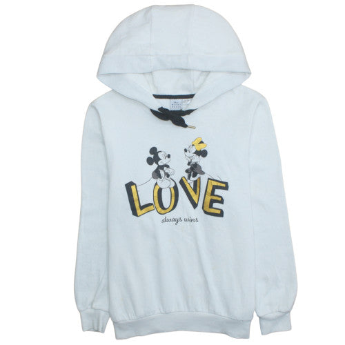 Disney Mickey Mouse Women's White Hoodie Size L Love Graphic Pullover
