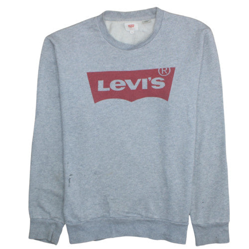 Levi's Men's Grey Crew Neck Sweatshirt Medium Logo Print Cotton Blend