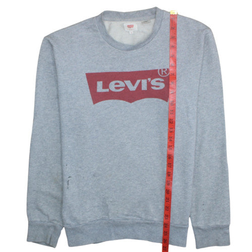Levi's Men's Grey Crew Neck Sweatshirt Medium Logo Print Cotton Blend
