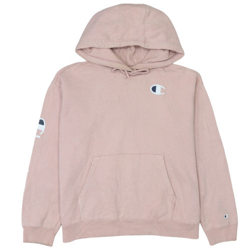 Champion Womens Pink Pullover Hoodie Medium Cotton Logo Sweatshirt