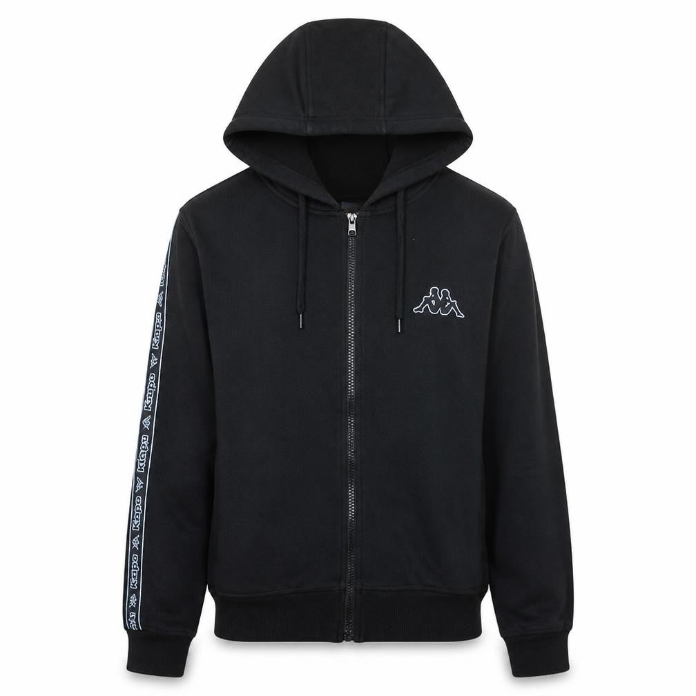 Front view of Kappa women’s black, size UK 10, full zip hoodie with logo trim