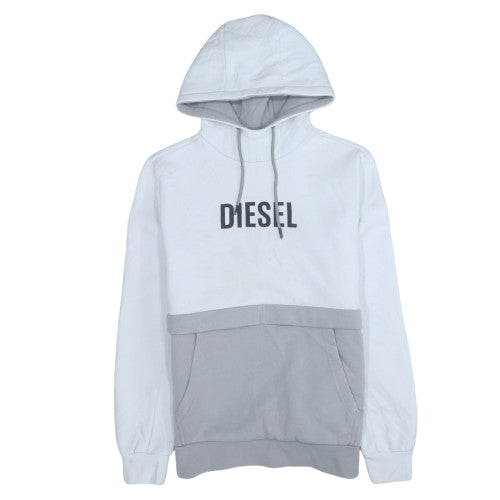 Diesel Men's White Pullover Logo Hoodie Size M Cotton Blend