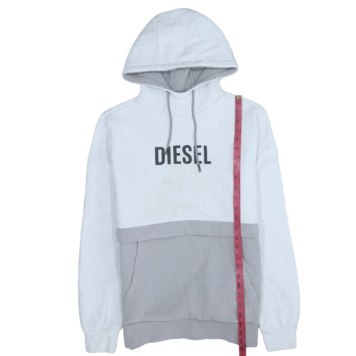 Diesel Men's White Pullover Logo Hoodie Size M Cotton Blend